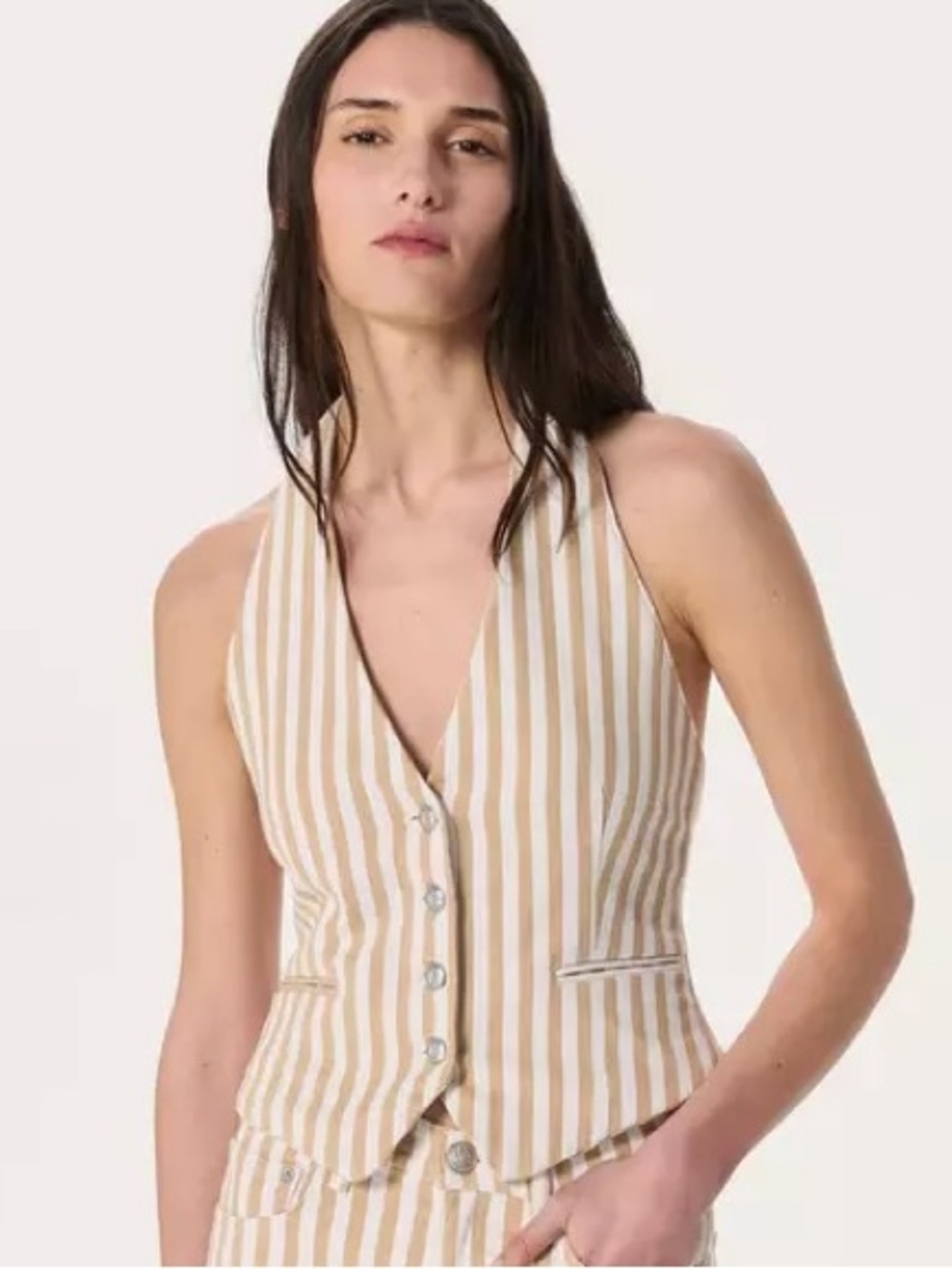 NWT Rag & Bone Ethel Linen Halter Top Vest 4 Tan/White